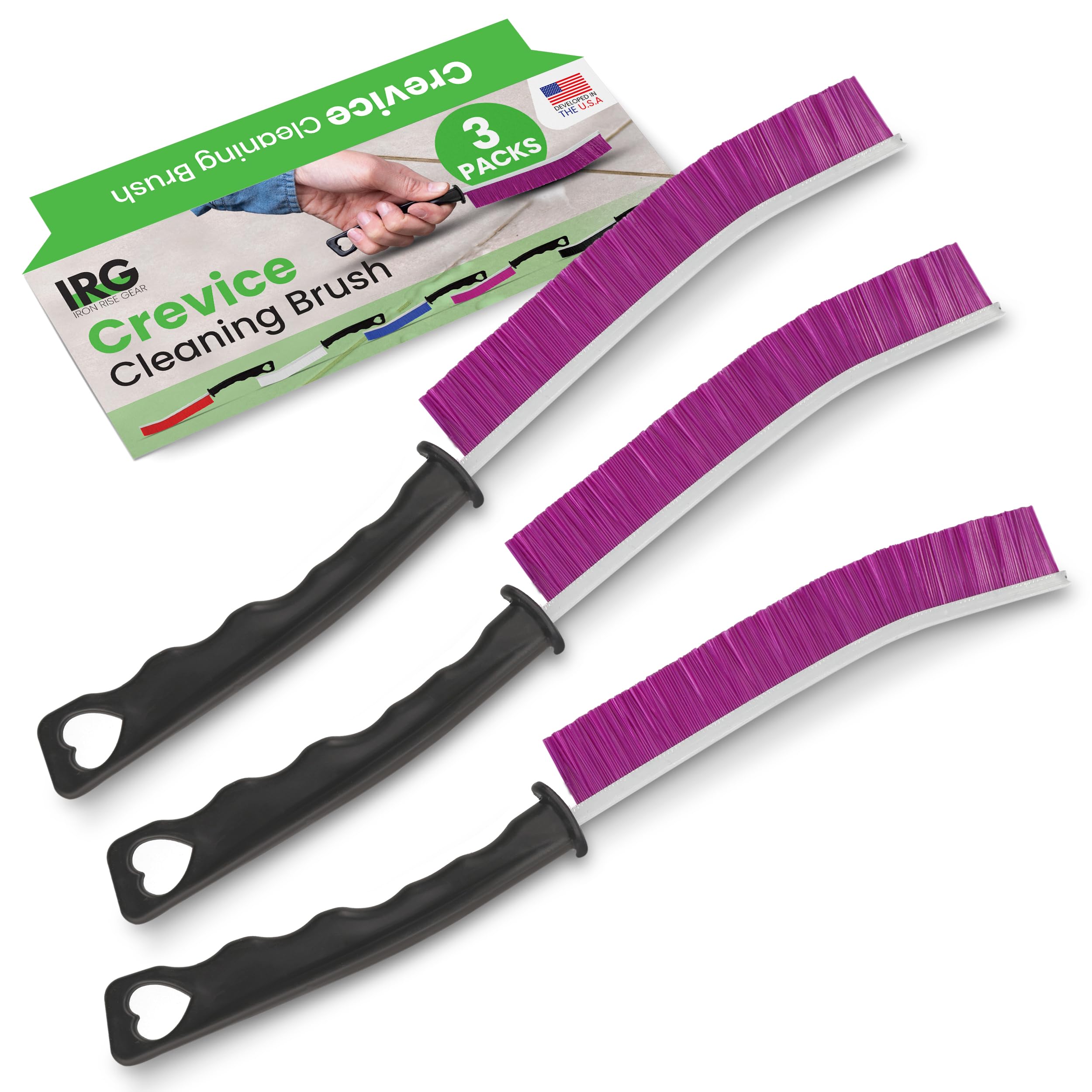 IRG Hard Bristle Crevice Cleaning Brush 3 Crevice Cleaning Brushes for Household Use Grout Cleaning Brush Durable Stiff Bristle Brush Grout Brush Crevice Cleaning Tool Developed in USA